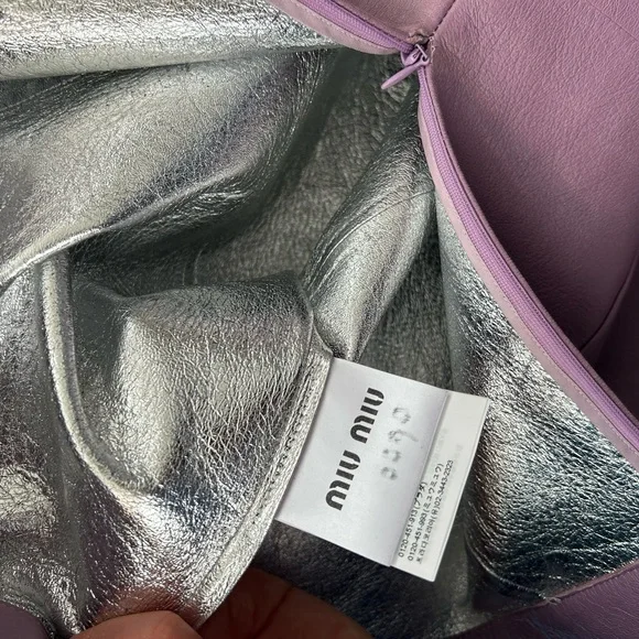 NEW Miu Miu Lavender Leather Midi Skirt with Silver Ruffle - Picture 12 of 16